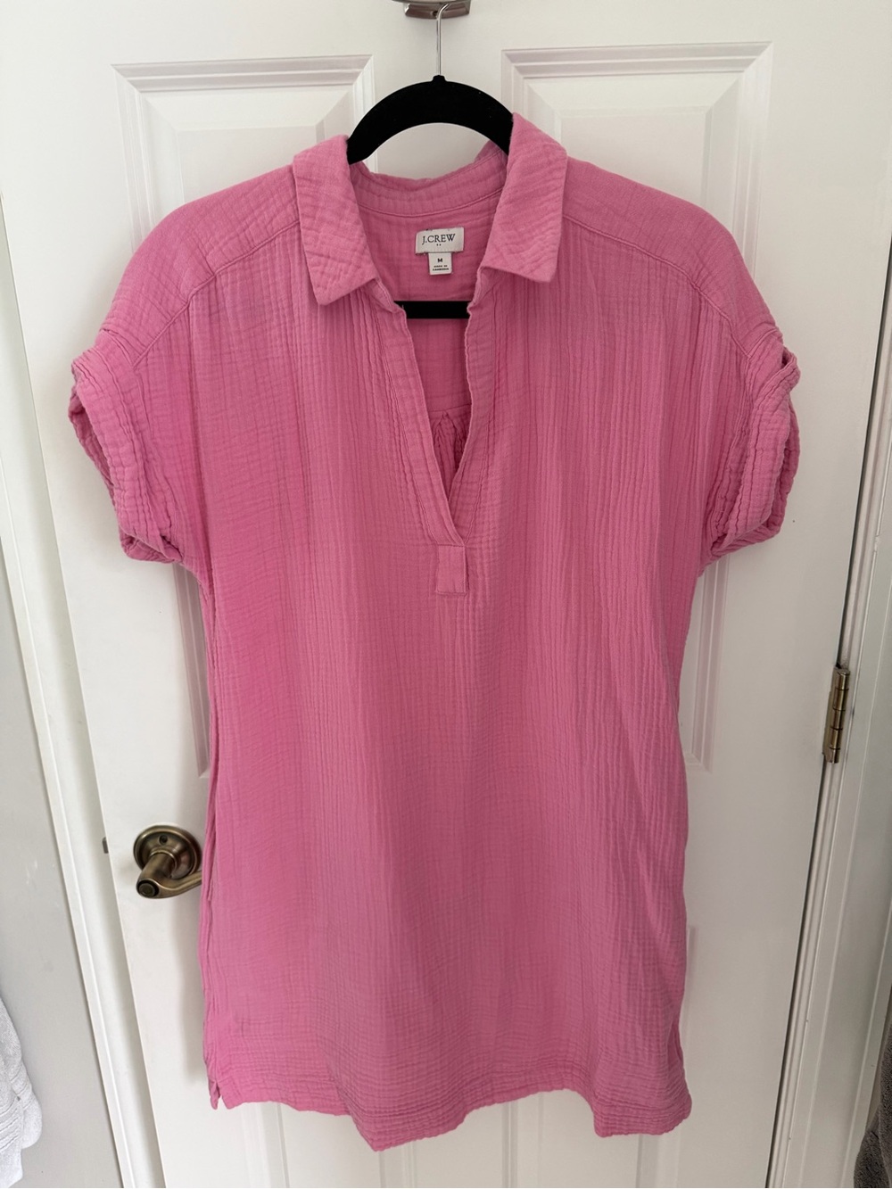 J. Crew Bright Pink Cotton Gauze Tunic with Polo Collar